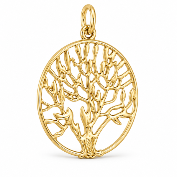Aurelia Tree of Life gold pendant in 18K gold-plated 925 sterling silver, front view on white