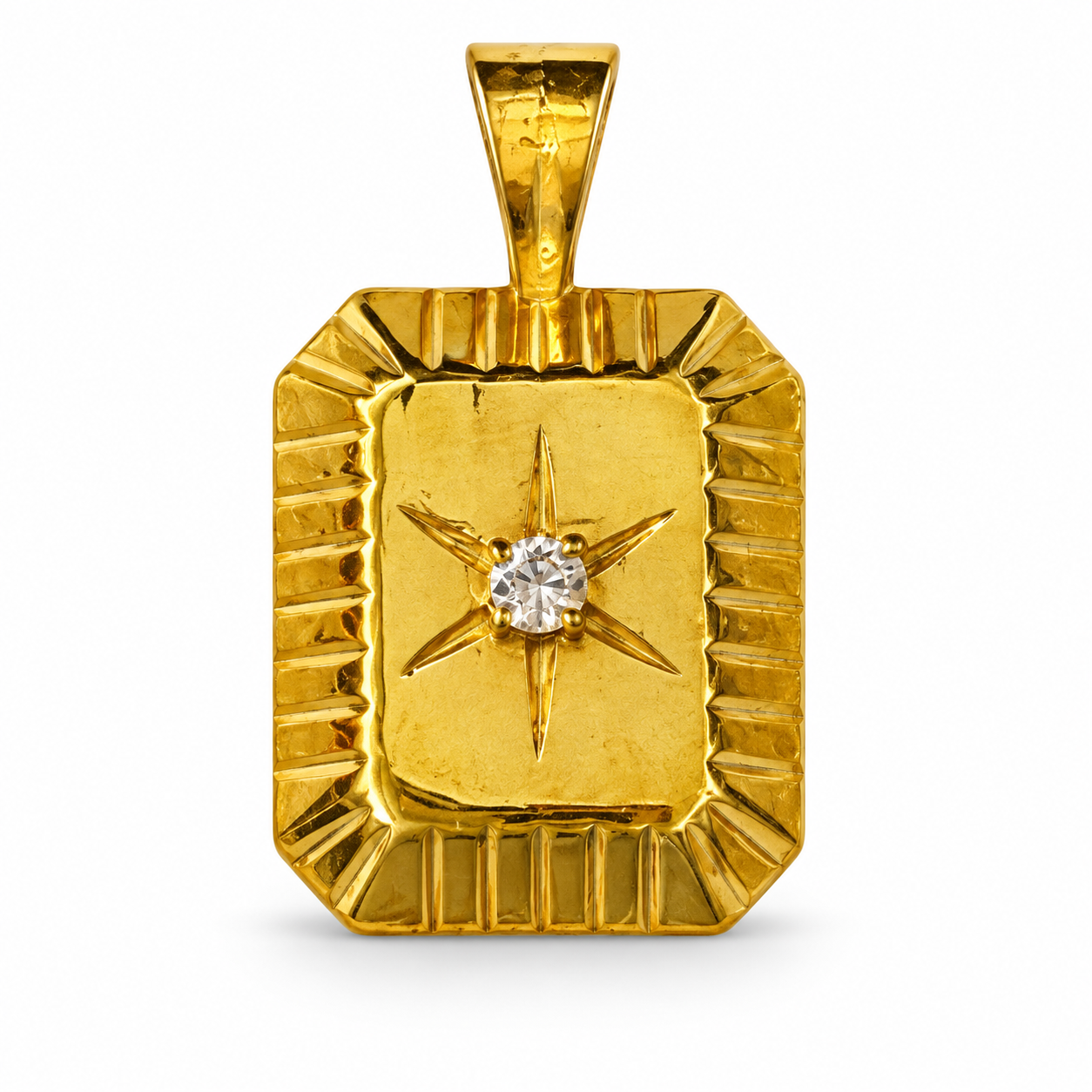 Polaris True North 18K gold vermeil North Star medallion with diamond-white CZ on white background